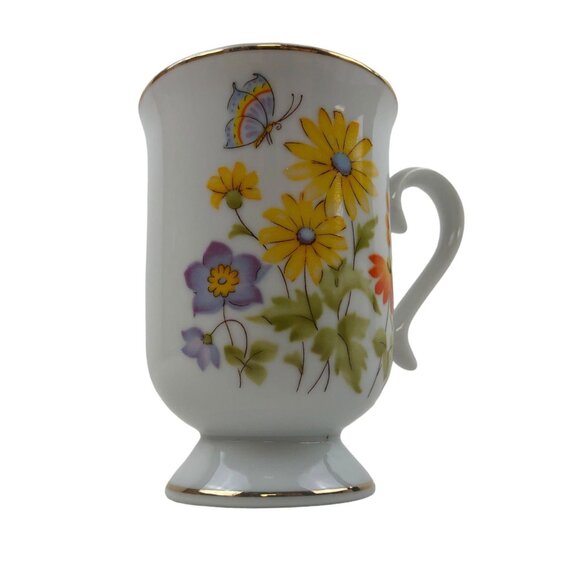 Royal Princess Coffee Mug Porcelain Pedestal Base Gold Trim Floral Japan 8oz - Picture 10 of 10